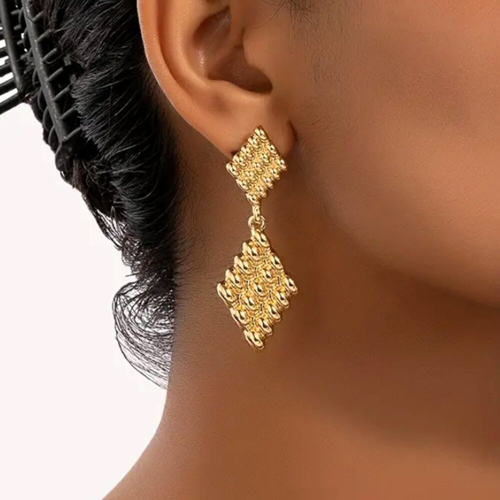 14K Gold Womens Rippled Hanging Drop Earrings Ladies 14 Karat Silver New Jewelry - Picture 1 of 5